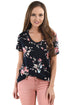 Sexy Dark Floral V Neck Short Sleeve T-shirt